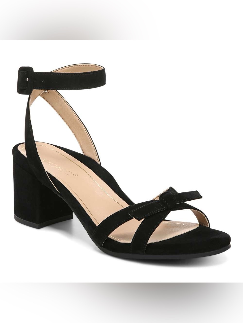 Vionic Rosabel Ankle Strap Heeled Sandal Size 8.5 Black Suede